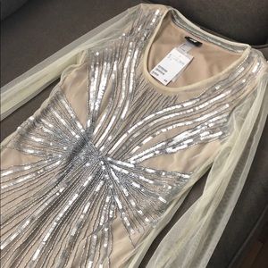 Embroidered sequins tan dress